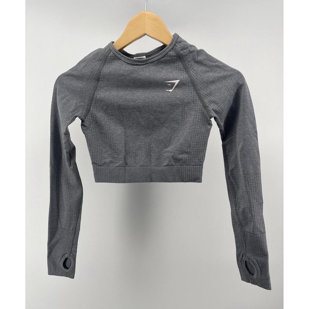 Gymshark Seamless Long Sleeve Crop Top Thumbholes Grey Size S Workout Athletic